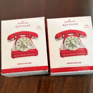 Hallmark Red and Green Santa's Hotline Ornament (Pair)